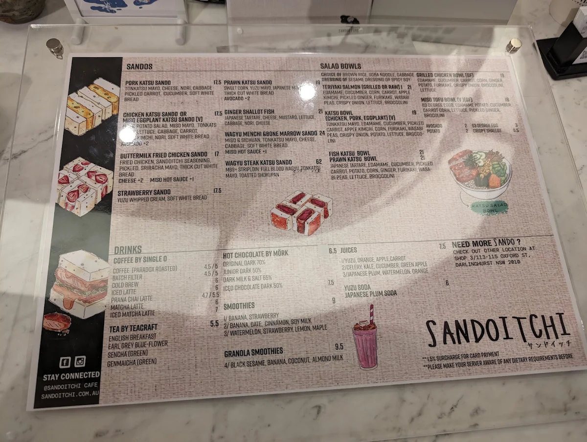 Menu, Sandoitchi Cafe Chatswood