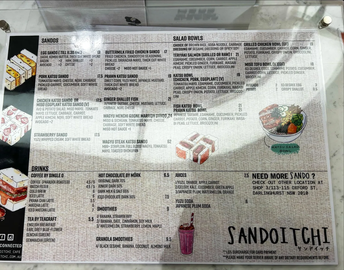 Menu, Sandoitchi Cafe Chatswood
