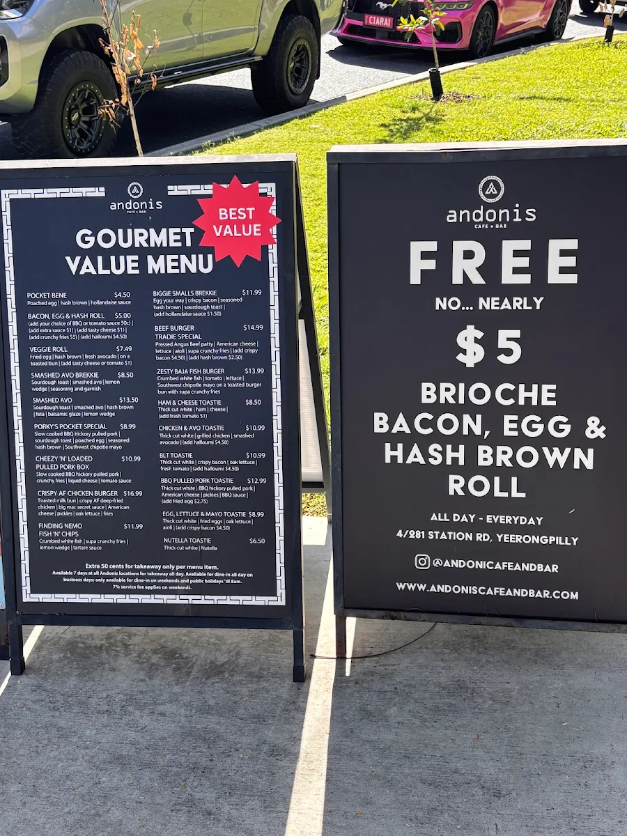Menu, Andonis Cafe & Bar, Yeerongpilly
