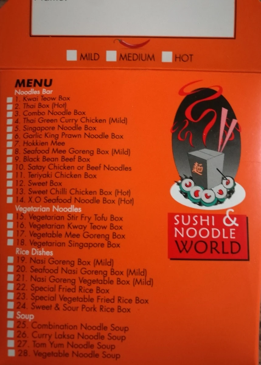 Menu, Sushi Noodle