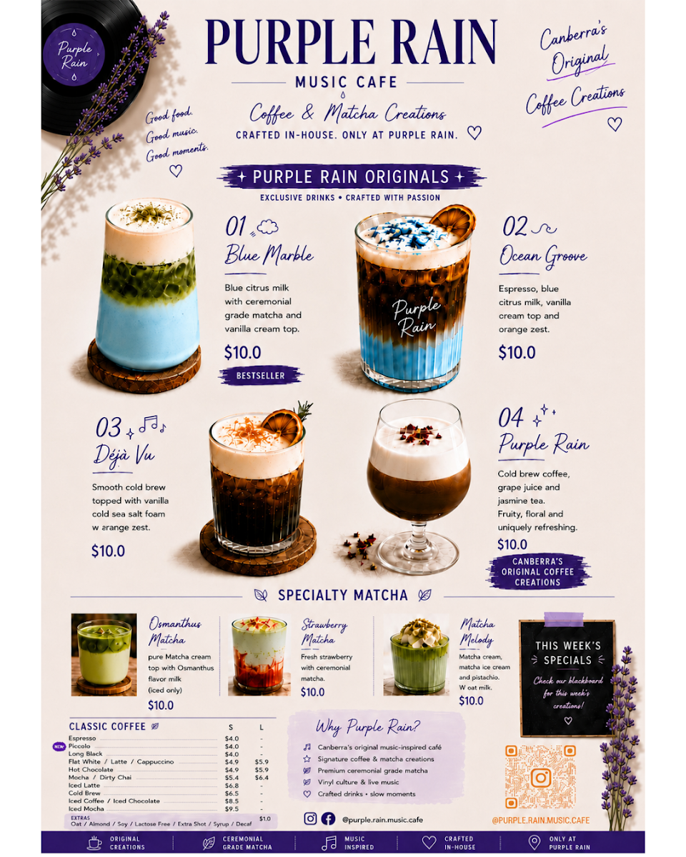 Menu, Purple Rain Cafe