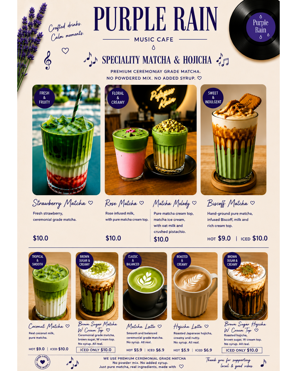 Menu, Purple Rain Cafe