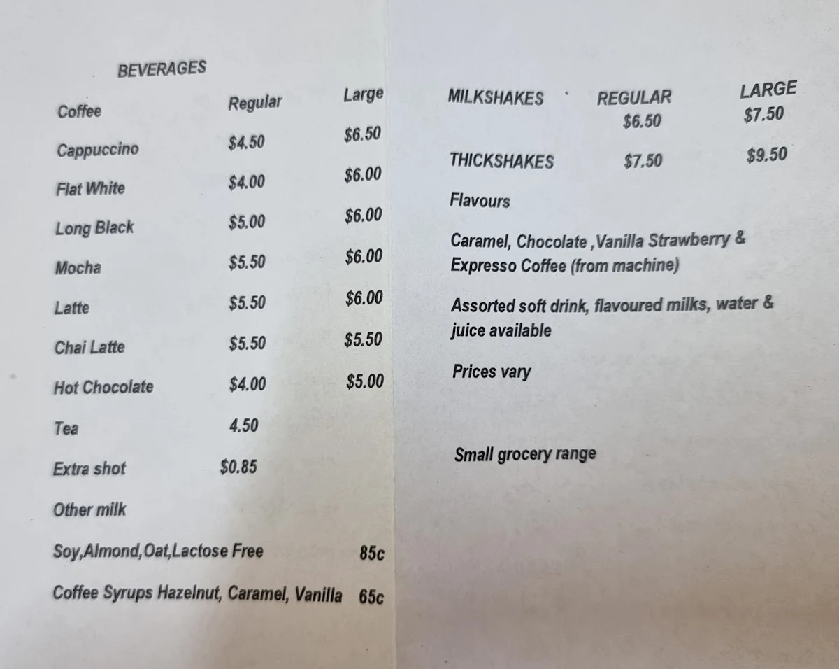 Menu, Cafe On Waterloo
