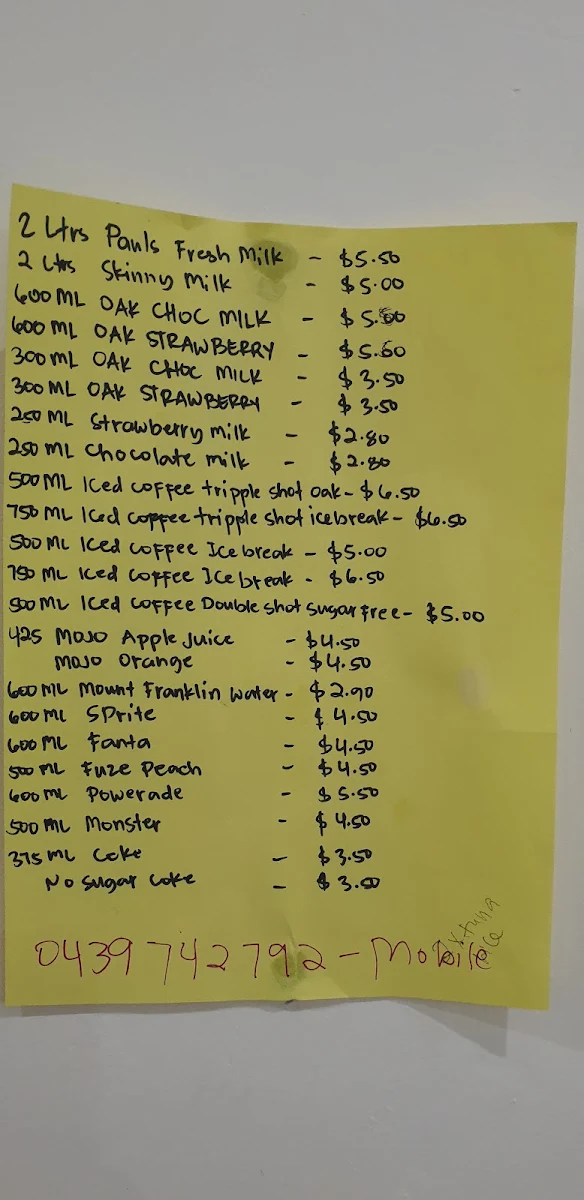 Menu, Cafe On Waterloo