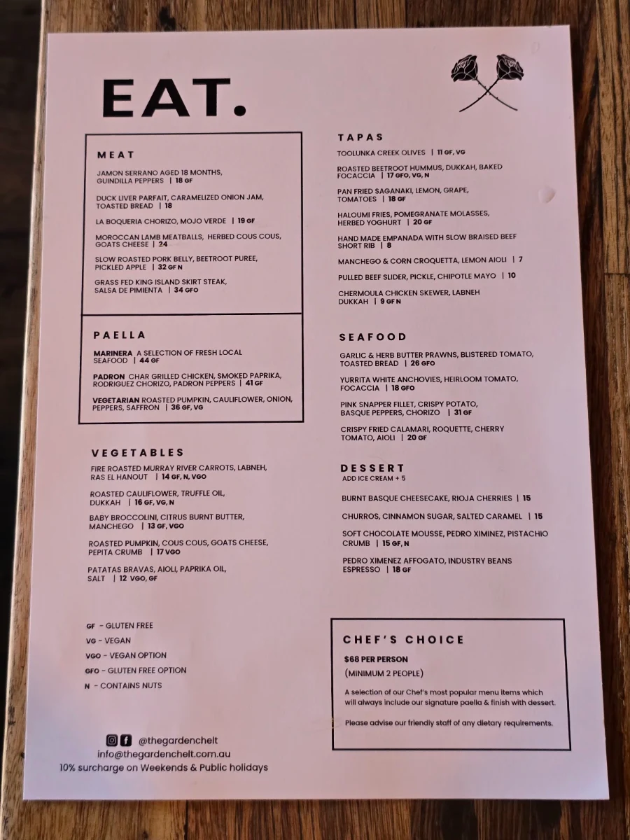 Menu, The Garden of Good & Evil