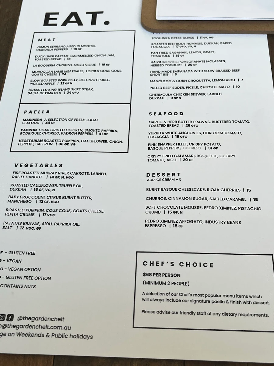 Menu, The Garden of Good & Evil