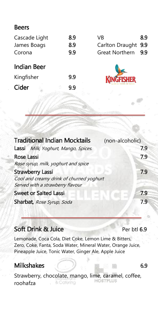 Menu, Indian Tandoori Restaurant
