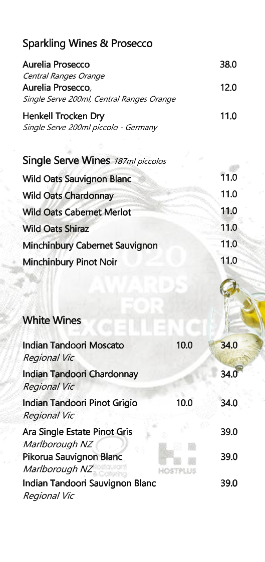 Menu, Indian Tandoori Restaurant