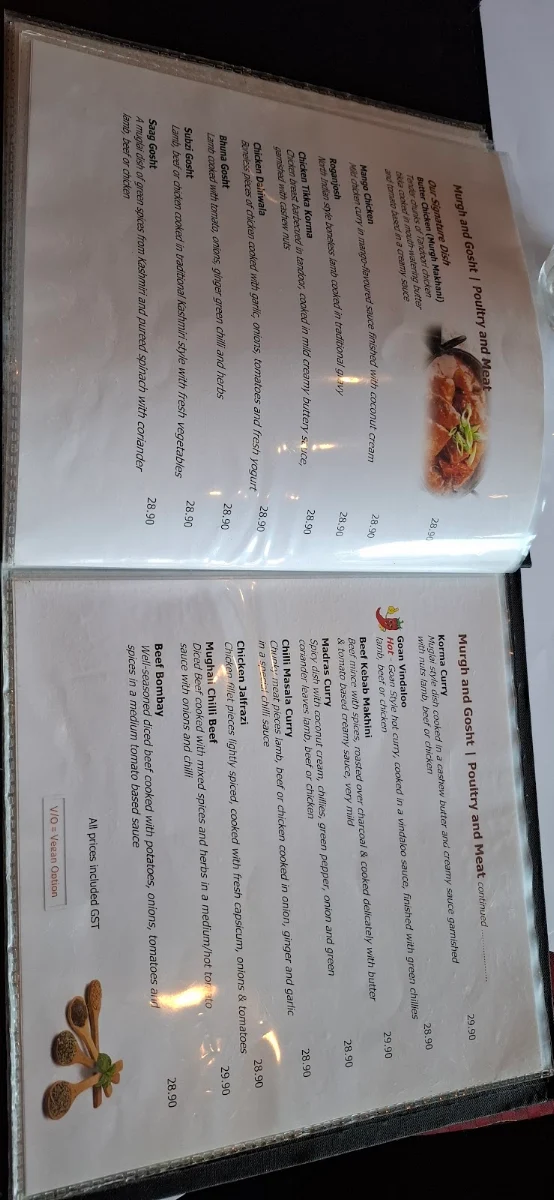 Menu, Indian Tandoori Restaurant