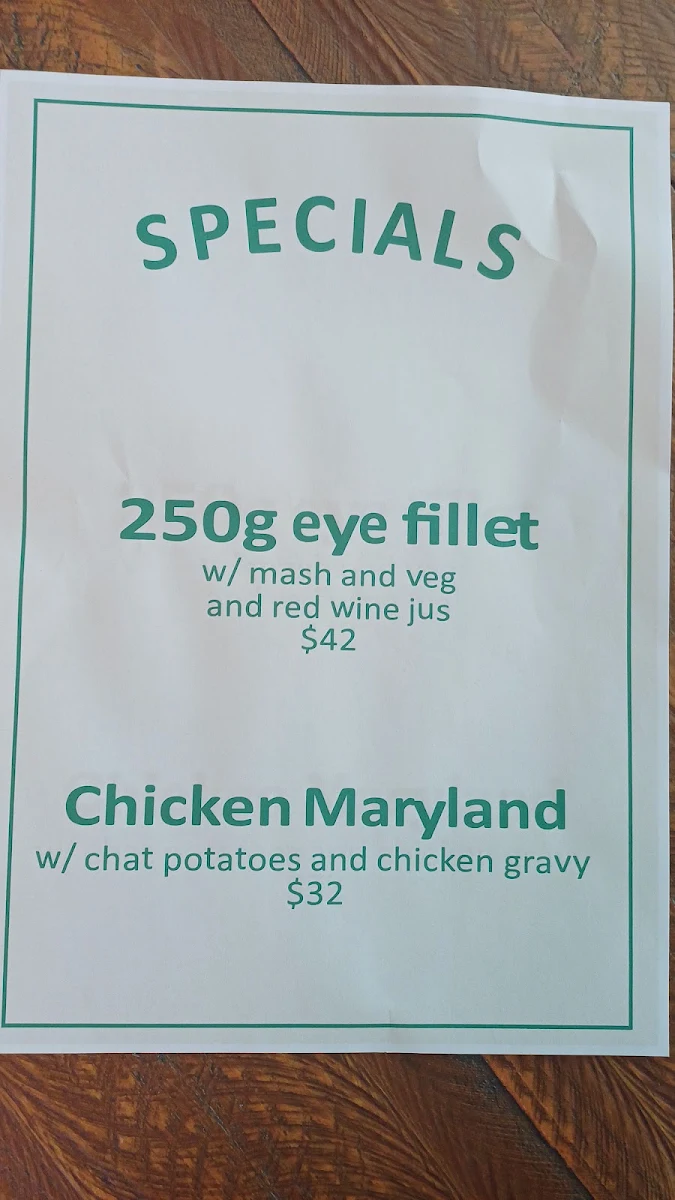 Menu, The Sherwood Hotel
