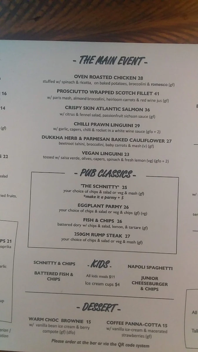 Menu, The Sherwood Hotel