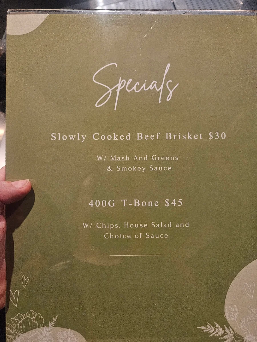 Menu, The Sherwood Hotel