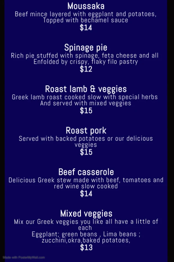 Menu, Corinthian Rotisserie Restaurant