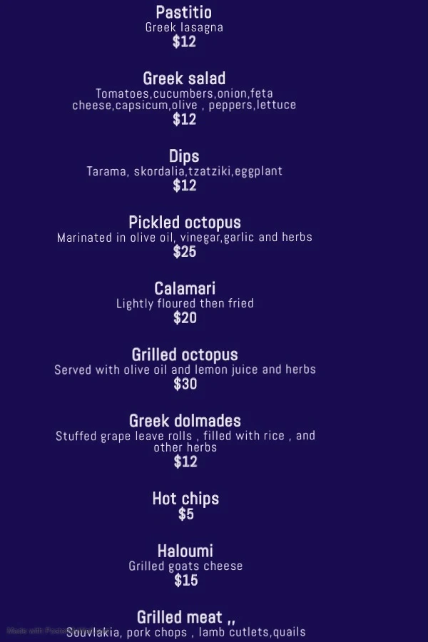 Menu, Corinthian Rotisserie Restaurant