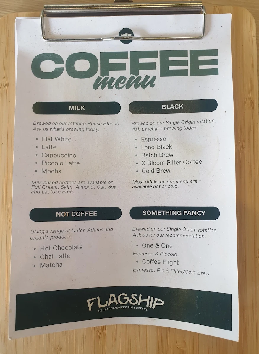 Menu, Flagship by Tim Adams Specialty Coffee Birtinya