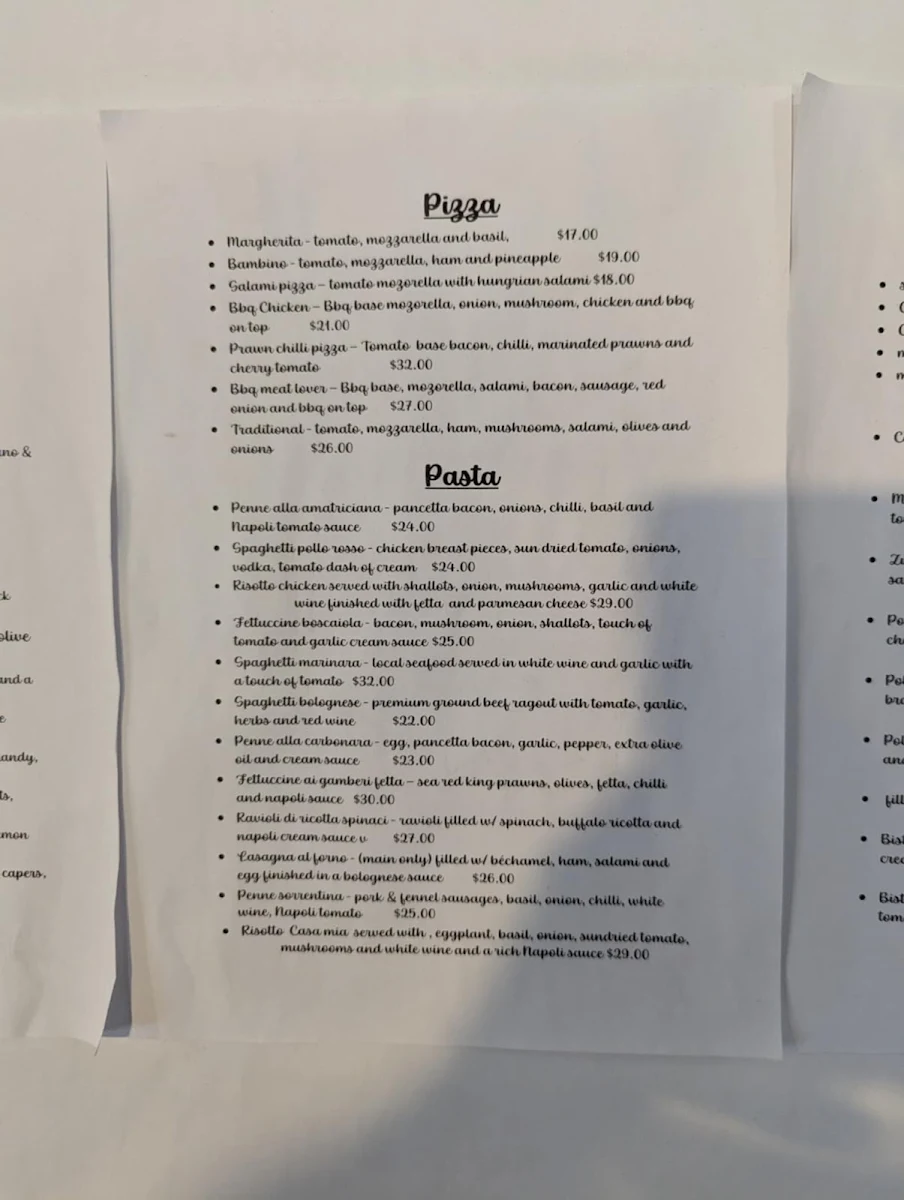 Menu, Eat Italiano