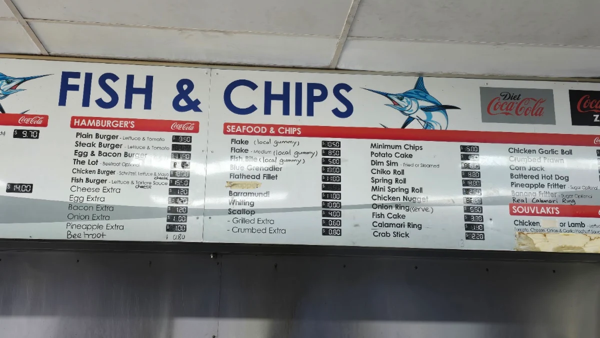 Menu, Isley's Fish & Chips