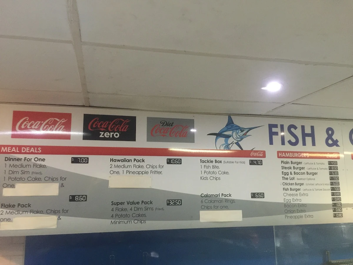 Menu, Isley's Fish & Chips