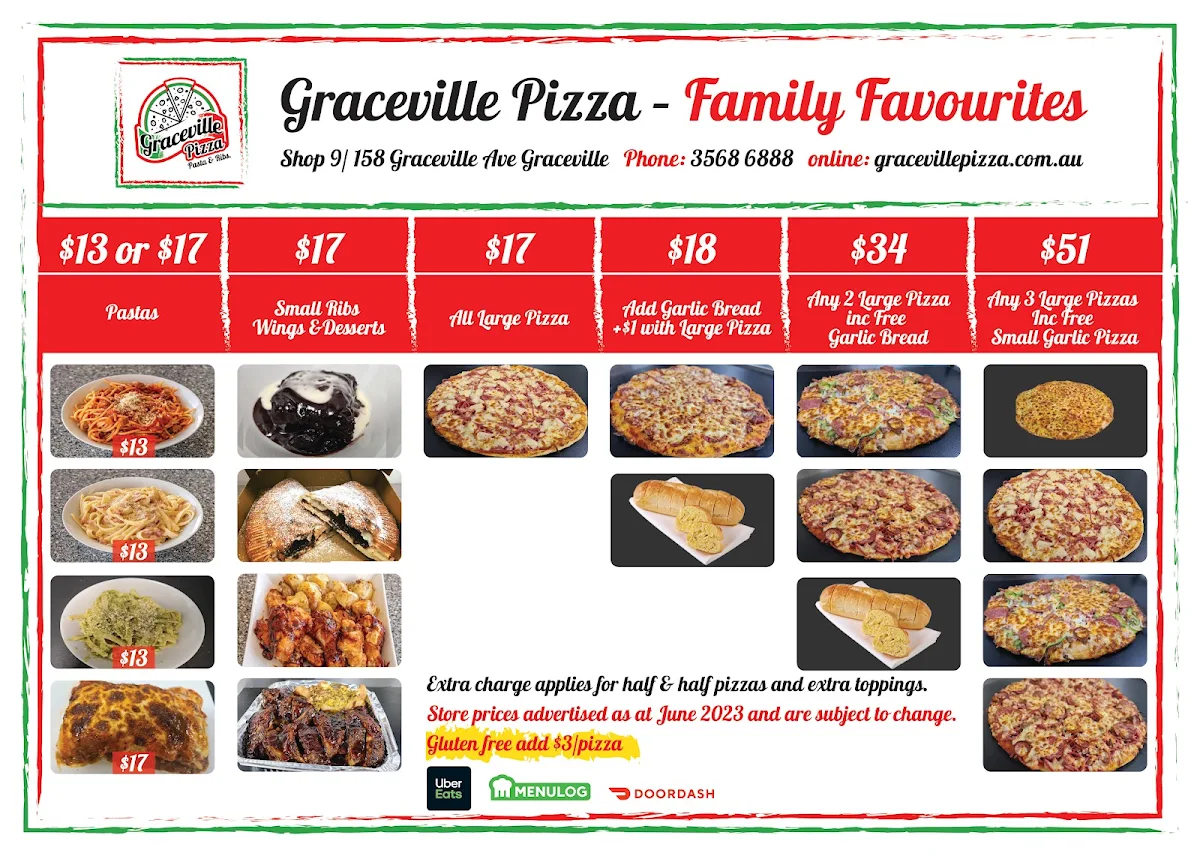 Menu, Graceville Pizza