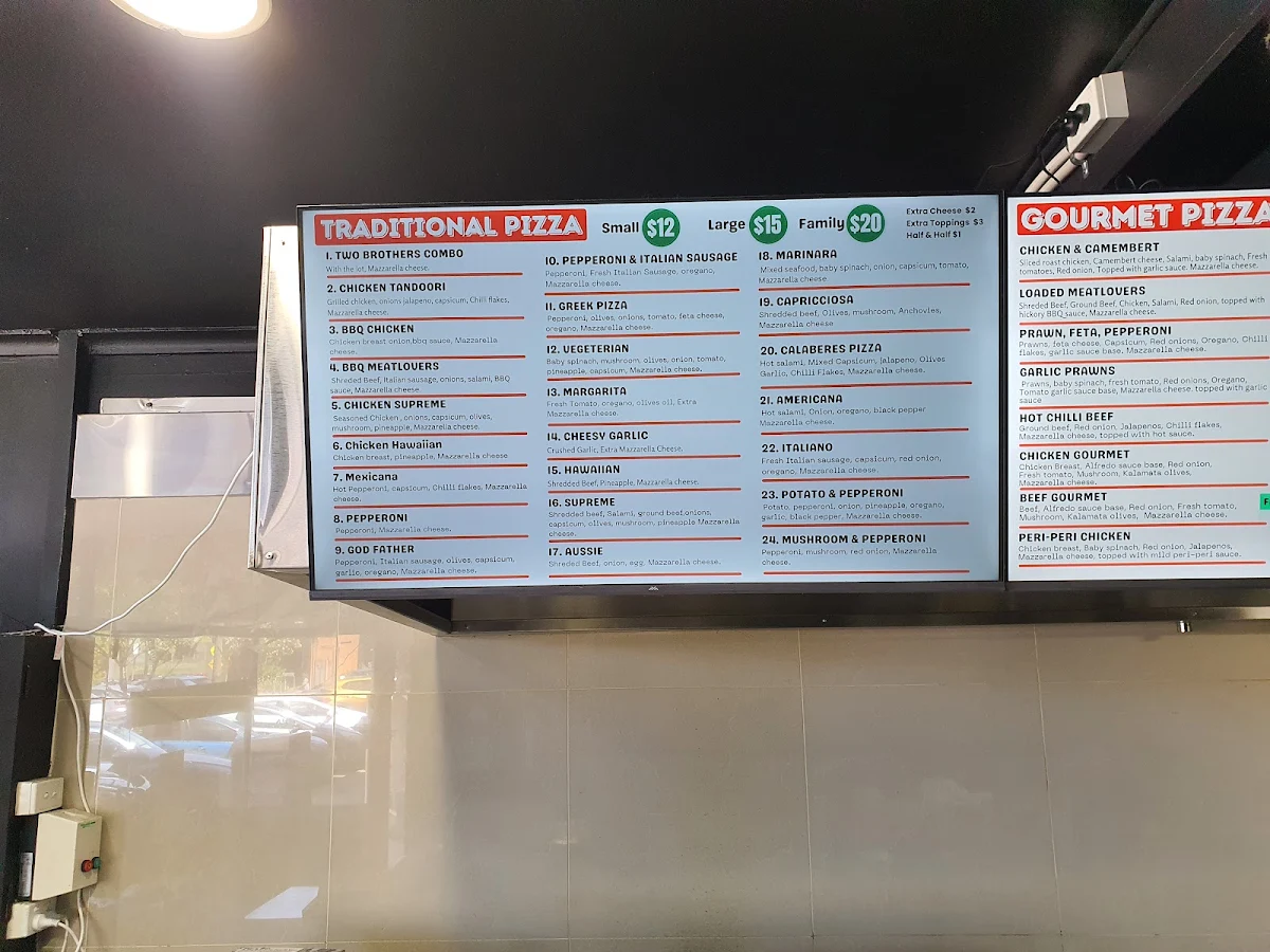 Menu, Two Brothers Pizza & Kebab Hallam