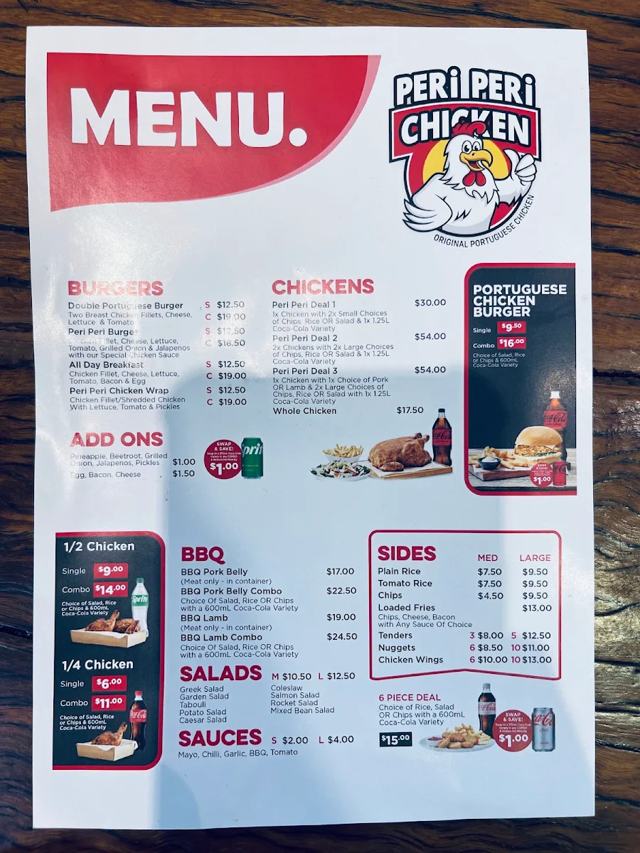 Menu, Peri Peri Chicken Sydney Olympic Park