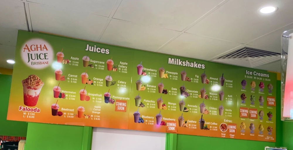 Menu, Khan Juice underwood