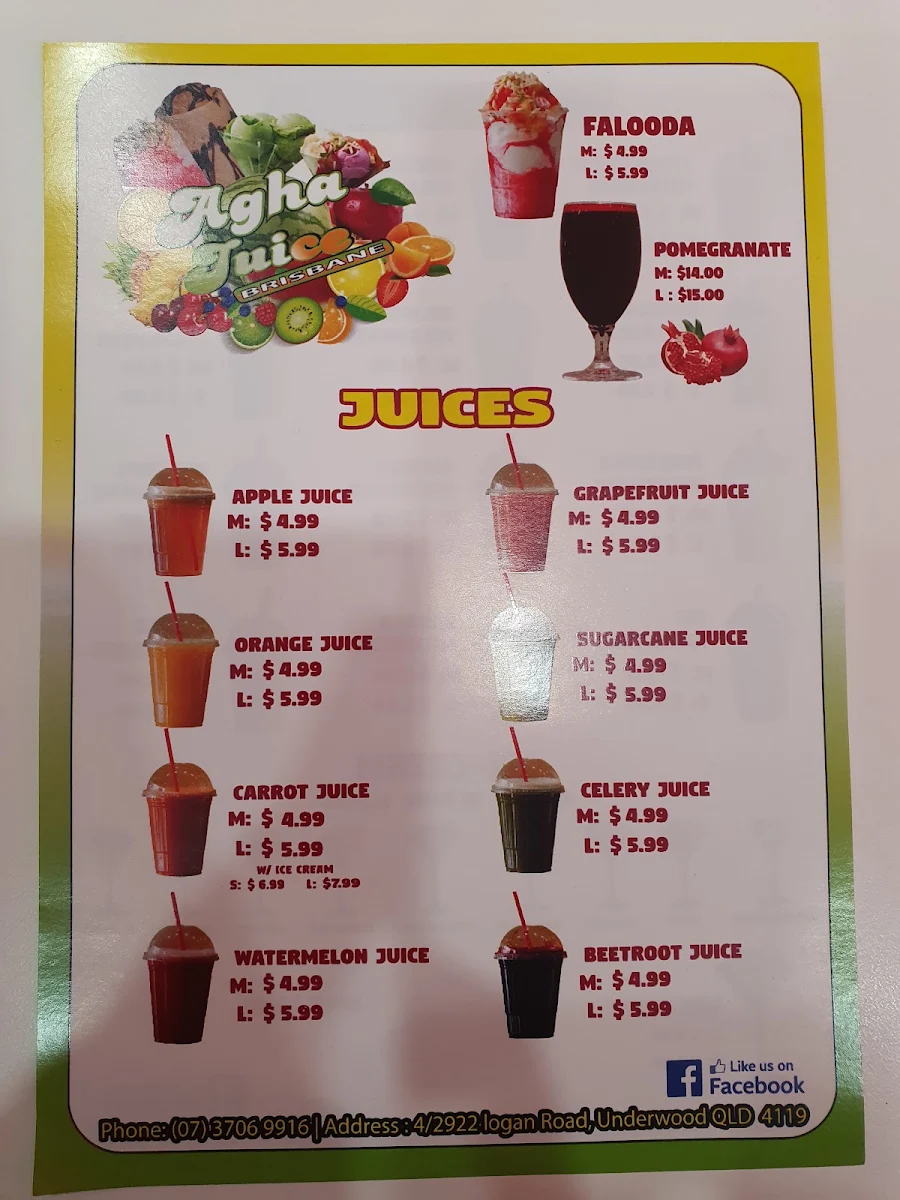 Menu, Khan Juice underwood