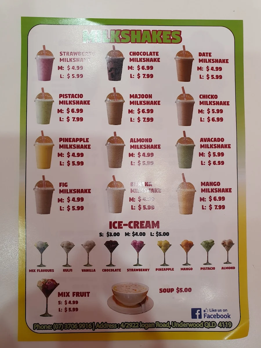 Menu, Khan Juice underwood