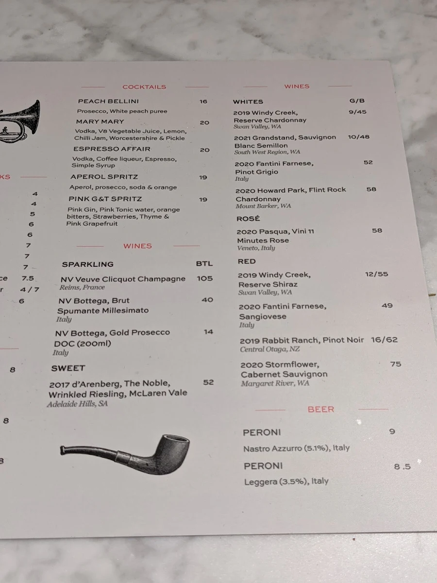 Menu, L'Americano Espresso Bar