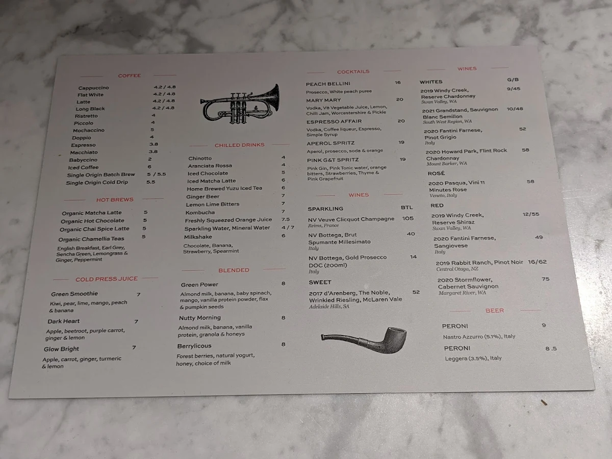 Menu, L'Americano Espresso Bar