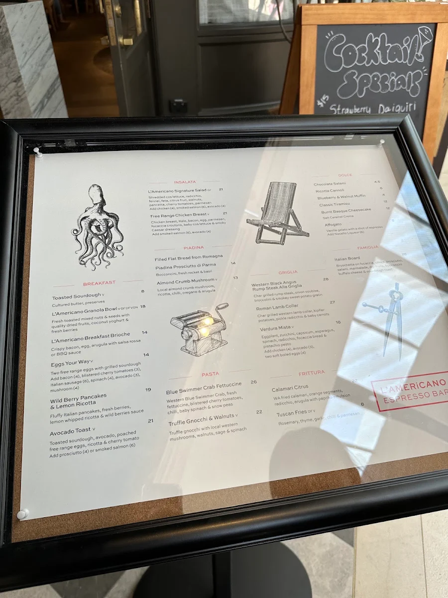 Menu, L'Americano Espresso Bar