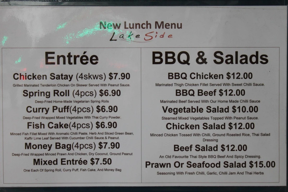 Menu, Rice and Lake Thai Restaurant