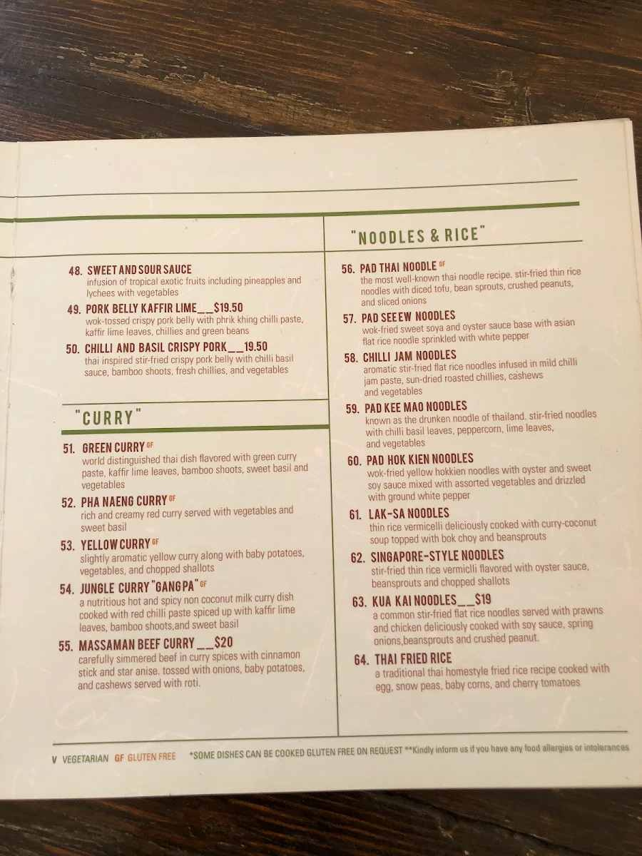 Menu, Rice and Lake Thai Restaurant