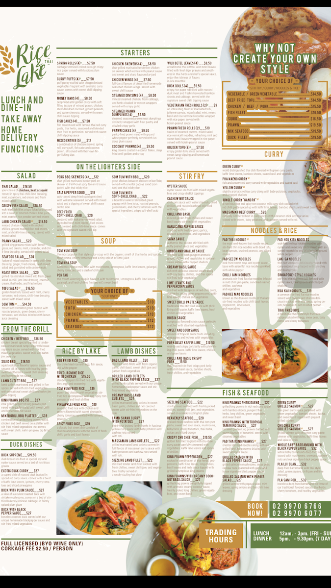 Menu, Rice and Lake Thai Restaurant