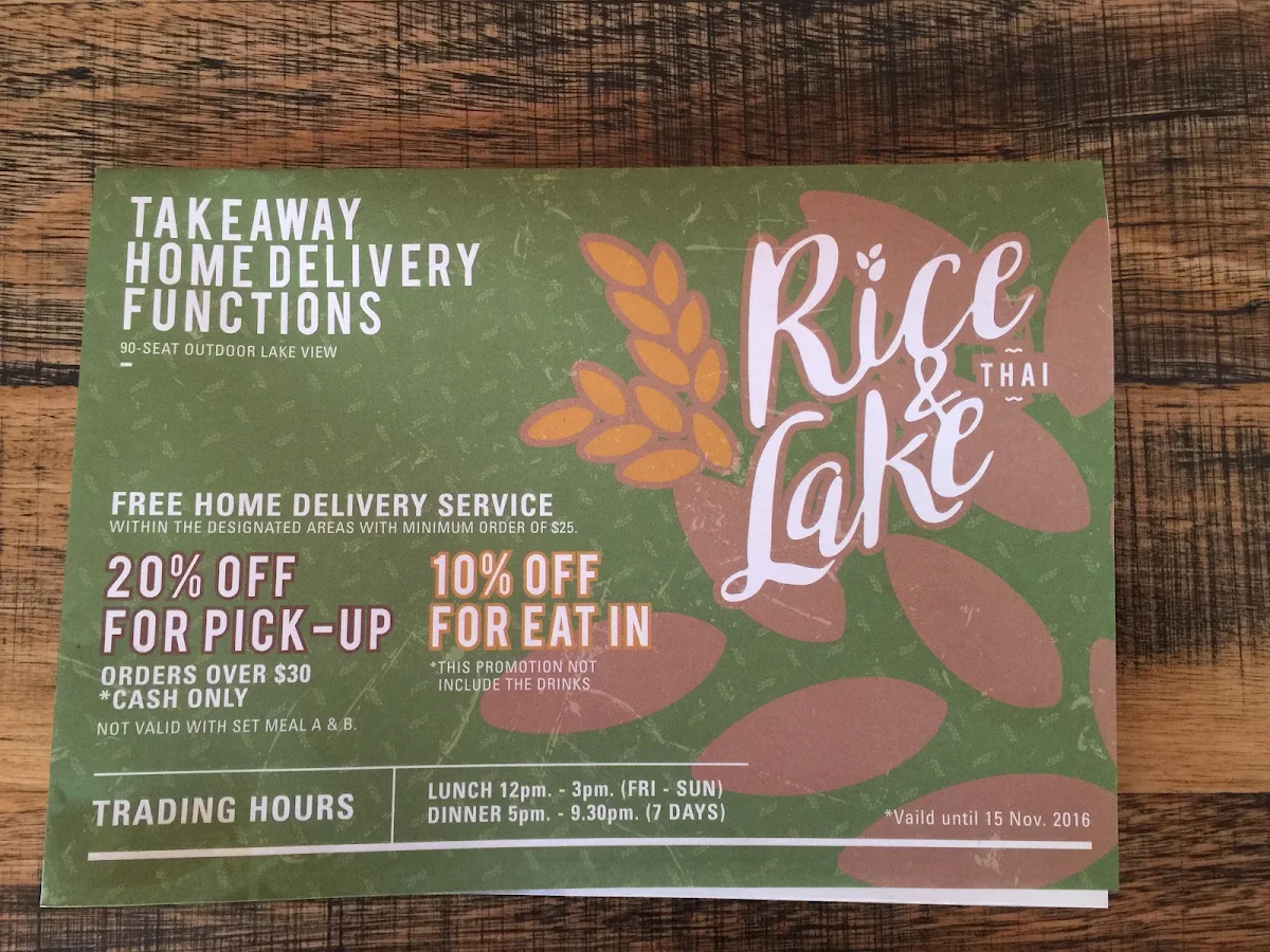 Menu, Rice and Lake Thai Restaurant