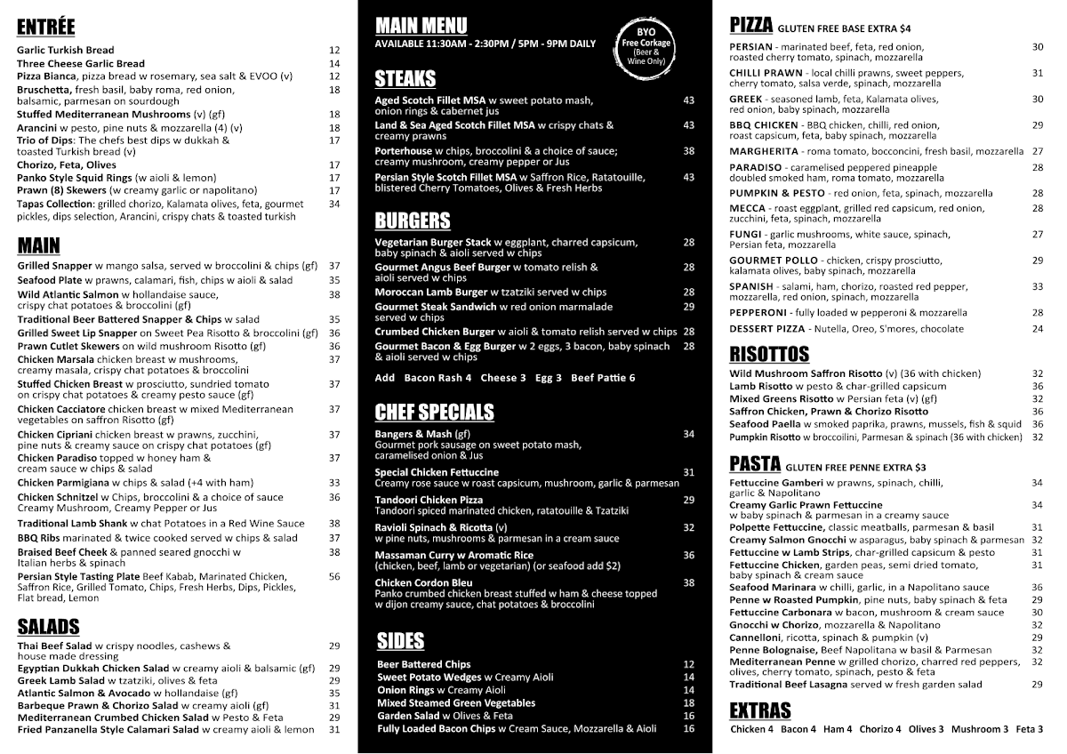 Menu, Mecca Gourmet