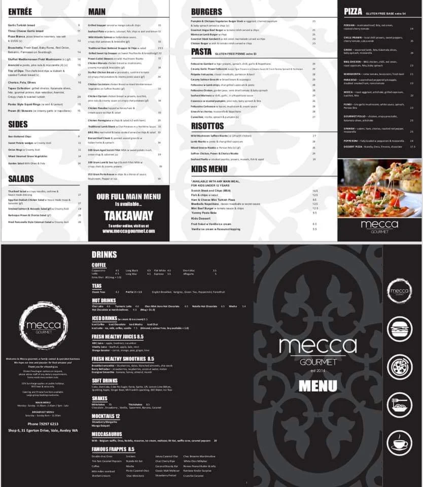Menu, Mecca Gourmet
