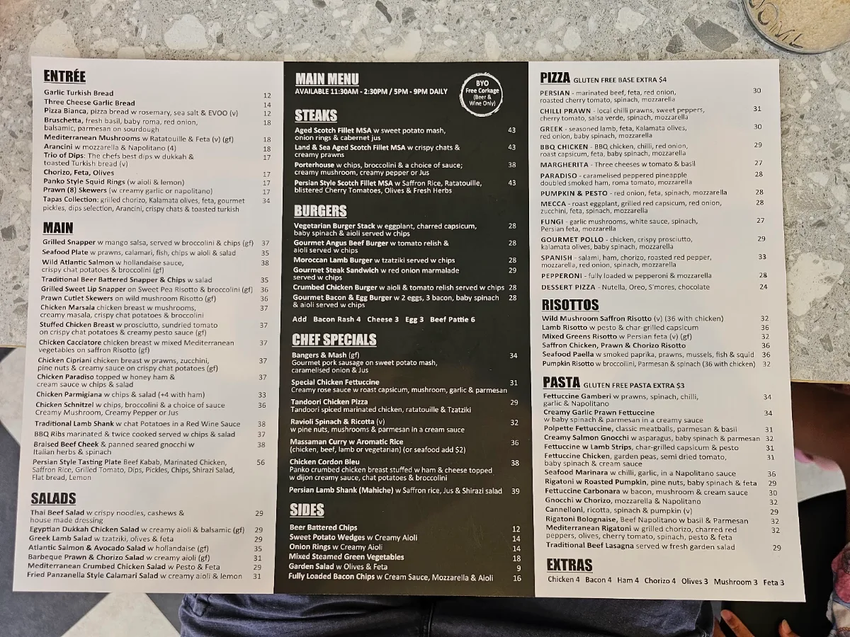 Menu, Mecca Gourmet