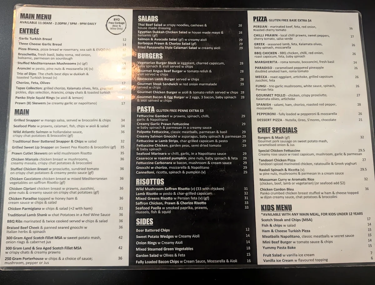 Menu, Mecca Gourmet