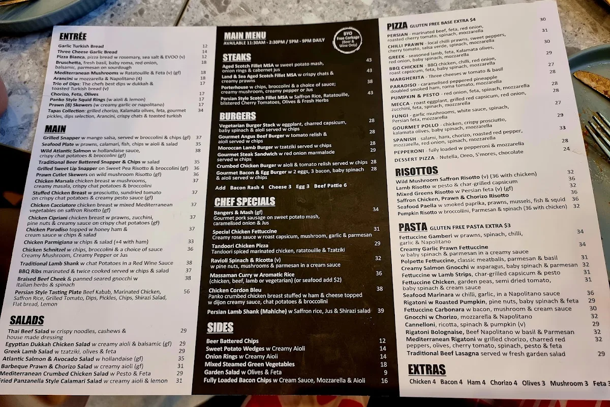 Menu, Mecca Gourmet