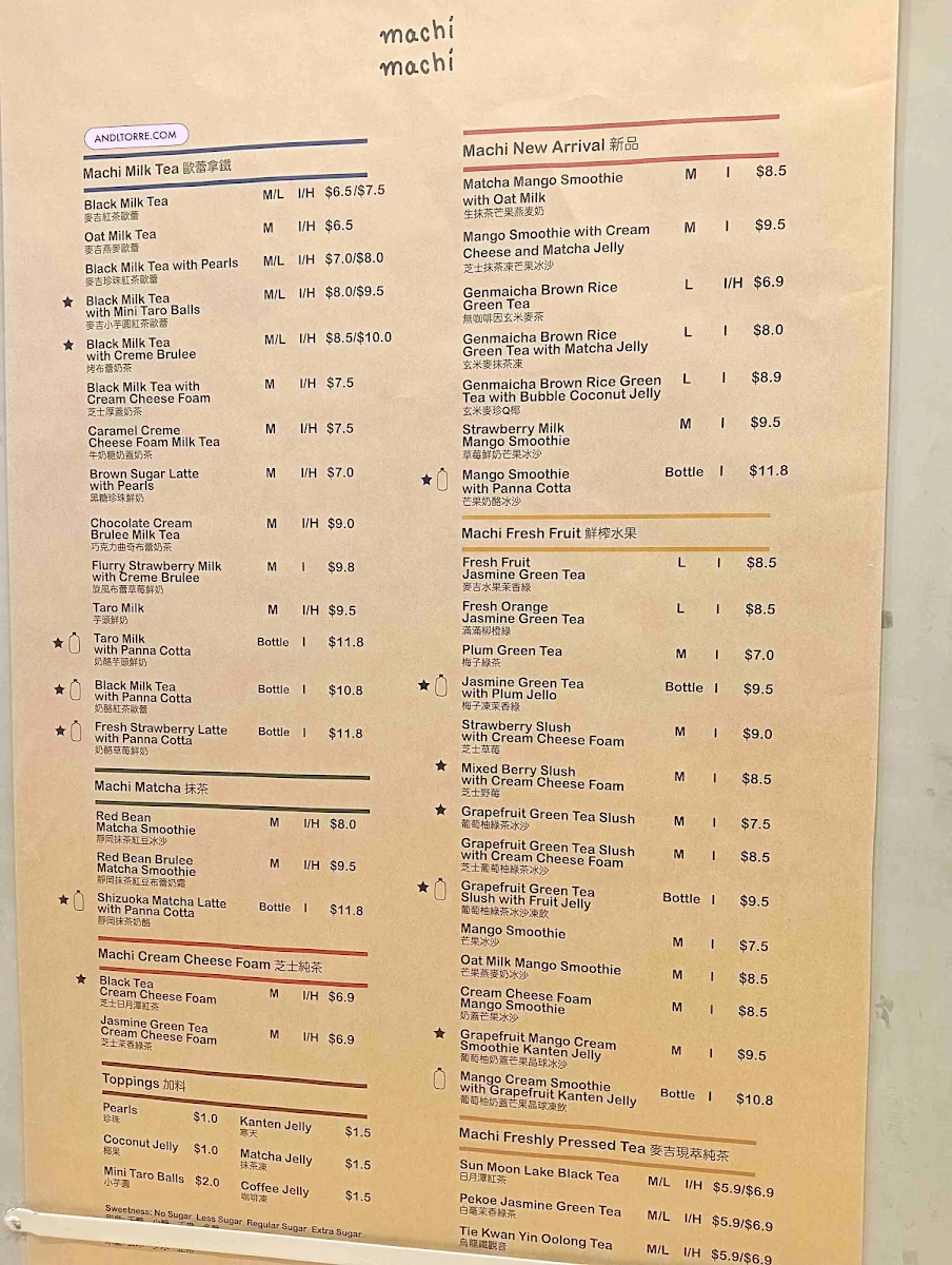 Menu, Machi Machi Central Park