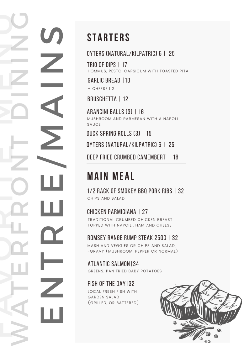 Menu, O'Sheas Restaurant