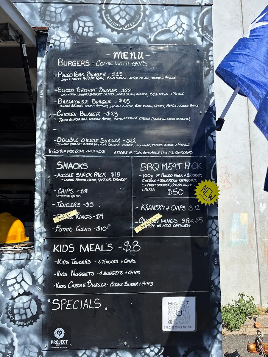 Menu, Project Grill and Chill