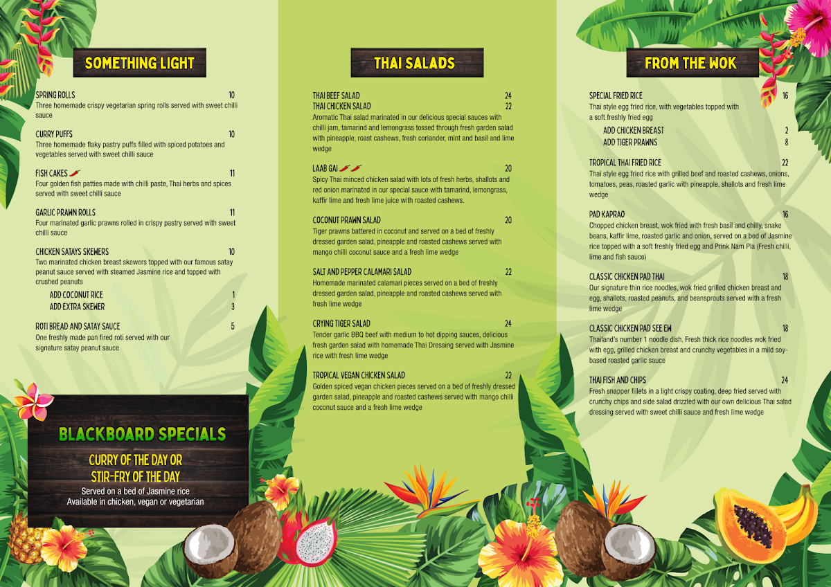 Menu, Hot Chilli Bean Thai Cafe