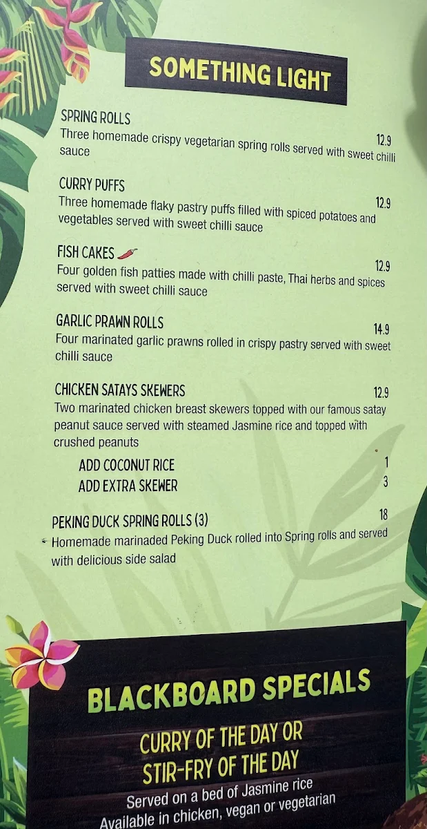 Menu, Hot Chilli Bean Thai Cafe
