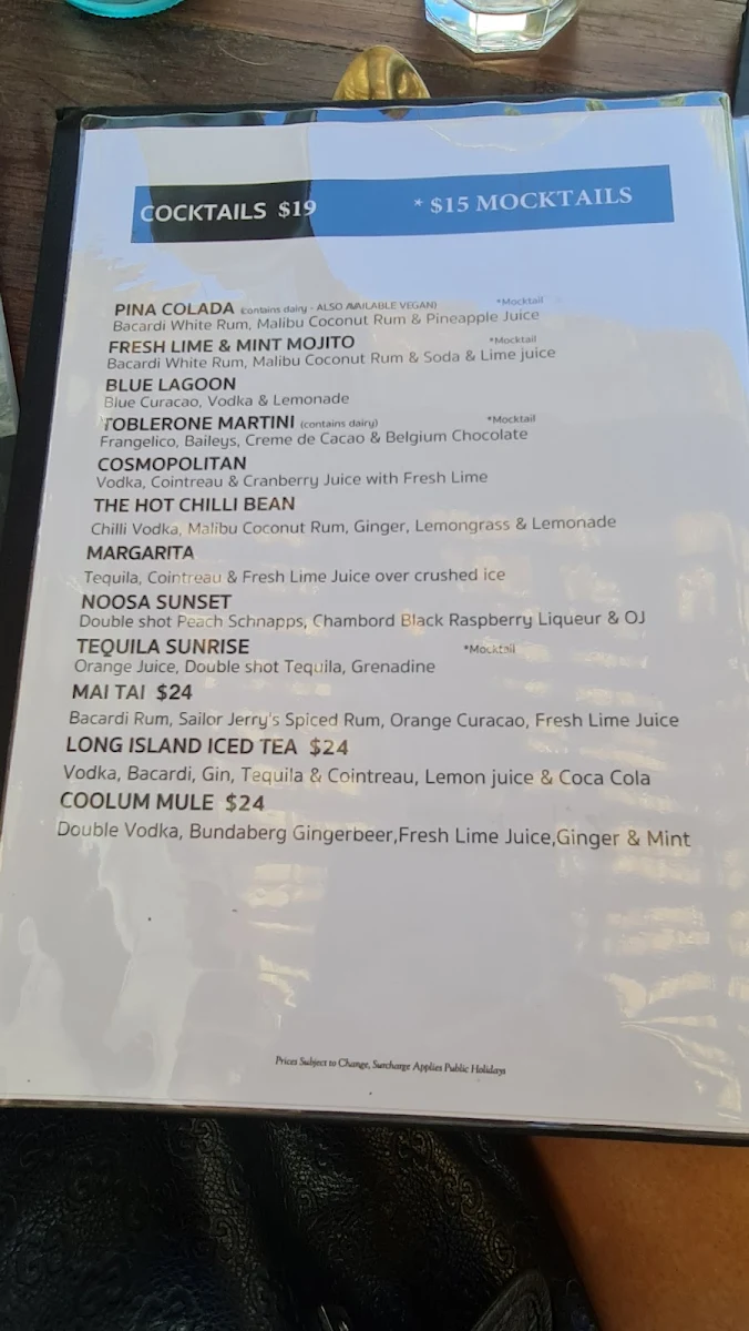 Menu, Hot Chilli Bean Thai Cafe