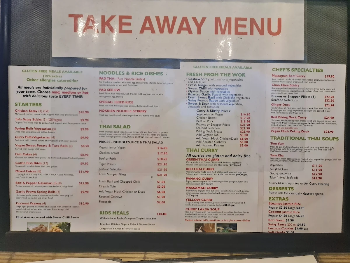 Menu, Hot Chilli Bean Thai Cafe