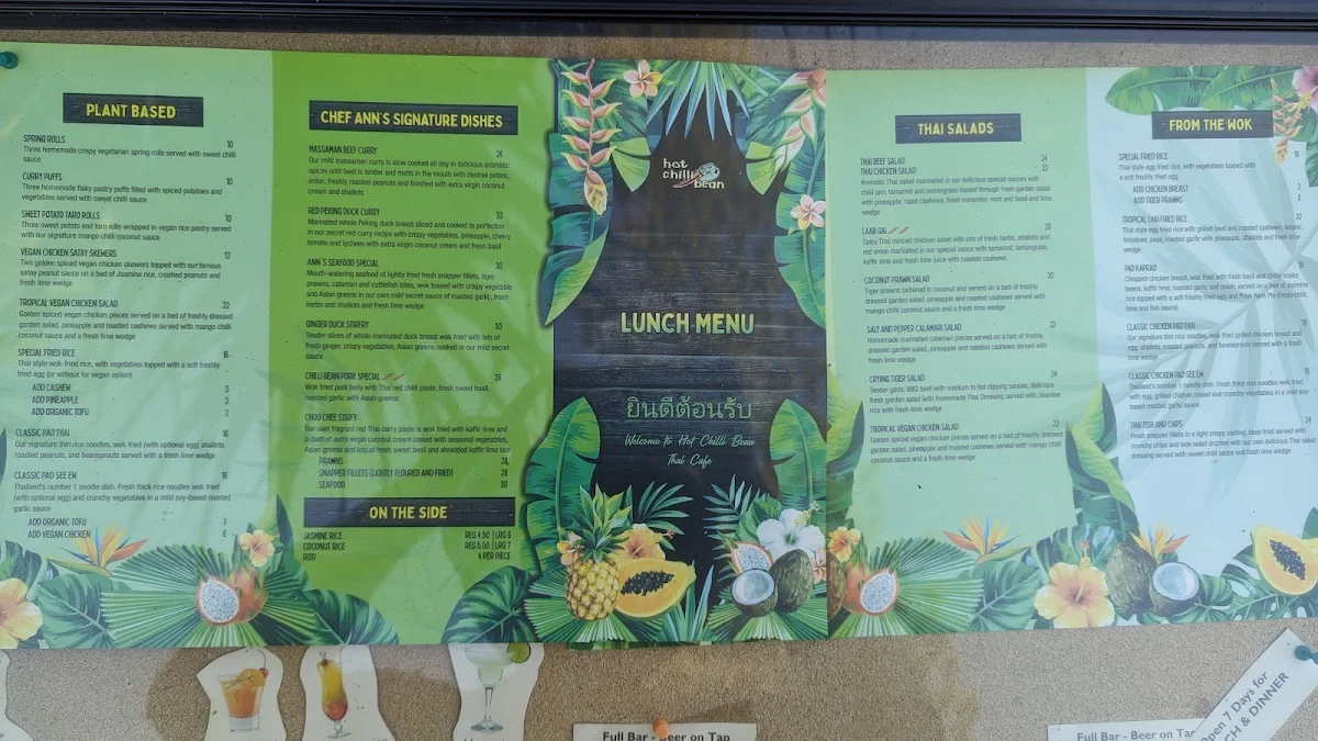 Menu, Hot Chilli Bean Thai Cafe