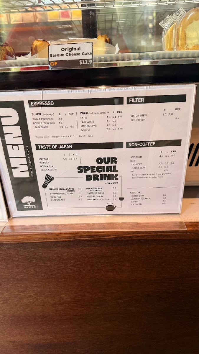 Menu, Namoo Japanese Cafe
