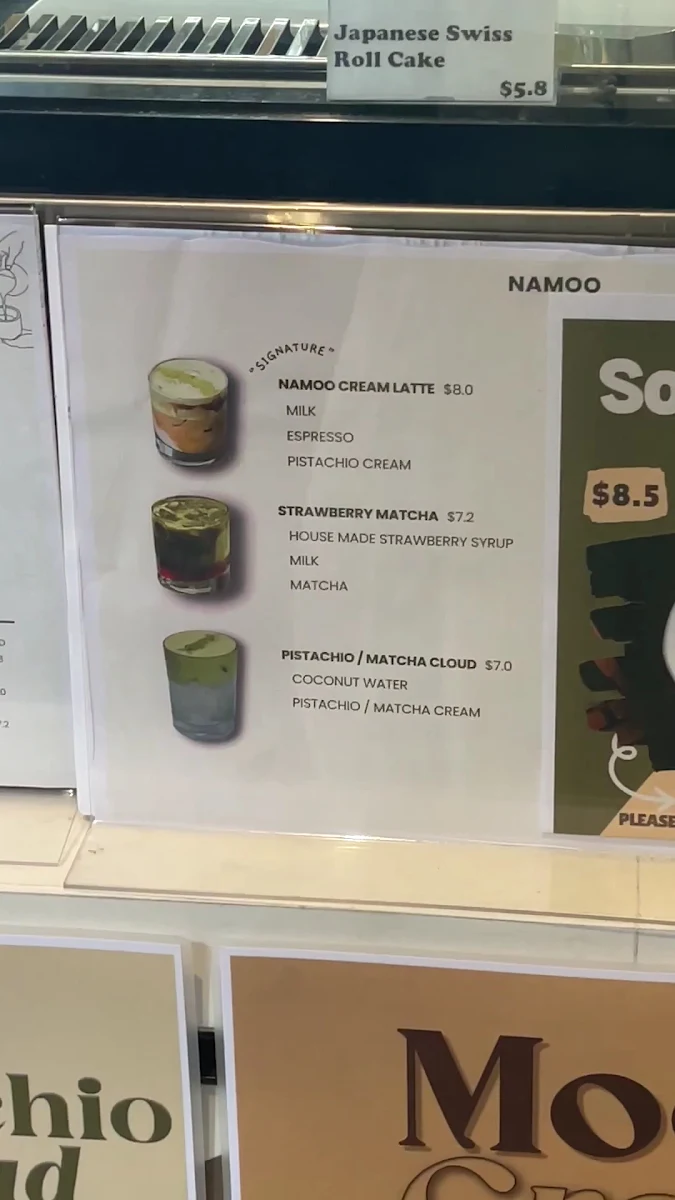 Menu, Namoo Japanese Cafe